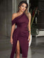 "Naya" One-Shoulder Ruched Midi Dress