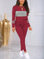 Striped Color Block Printed Sportwear Long Sleeve Top And Pants Set