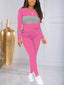 Striped Color Block Printed Sportwear Long Sleeve Top And Pants Set