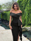 "Valentina" Off-Shoulder Peplum Bodycon Dress