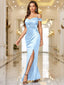 Off-Shoulder Wrap Ruched Split Hem Satin Evening Dress