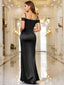 Off-Shoulder Wrap Ruched Split Hem Satin Evening Dress