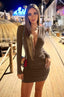 Zyvoria | Long Sleeve Ruched Bodycon Mini Dress