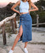 👖 The Drew | Front-Slit Denim Midi Skirt
