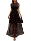 Osmira | Floral Mesh Short Sleeve Maxi Dress