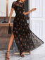 Osmira | Floral Mesh Short Sleeve Maxi Dress