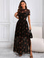 Osmira | Floral Mesh Short Sleeve Maxi Dress