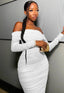 Velisse | Off-Shoulder Long Sleeve Ruched Party Mini Dress