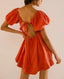 Mirelia | Babydoll Puff Sleeve Tie-Back Dress