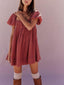 Mirelia | Babydoll Puff Sleeve Tie-Back Dress