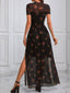 Osmira | Floral Mesh Short Sleeve Maxi Dress
