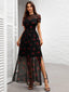 Osmira | Floral Mesh Short Sleeve Maxi Dress
