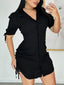 Zyanna | Short Sleeve Button-Up Dress with Waist Tie