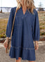 Dovanni | V-Neck Puff Sleeve Denim Babydoll Dress