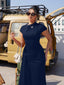 "Nadine" High Neck Draped Gown