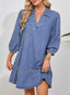 Dovanni | V-Neck Puff Sleeve Denim Babydoll Dress