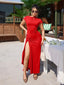 "Nadine" High Neck Draped Gown