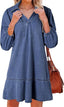 Dovanni | V-Neck Puff Sleeve Denim Babydoll Dress