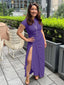 "Velise" Ruched High-Slit Maxi Dress