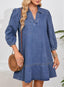 Dovanni | V-Neck Puff Sleeve Denim Babydoll Dress