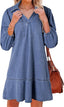 Dovanni | V-Neck Puff Sleeve Denim Babydoll Dress