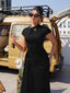 "Nadine" High Neck Draped Gown