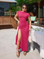 "Velise" Ruched High-Slit Maxi Dress