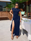 "Velise" Ruched High-Slit Maxi Dress