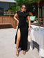 "Velise" Ruched High-Slit Maxi Dress