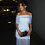 Michaela | Maternity Off-Shoulder Pleated Mesh Maxi Dress