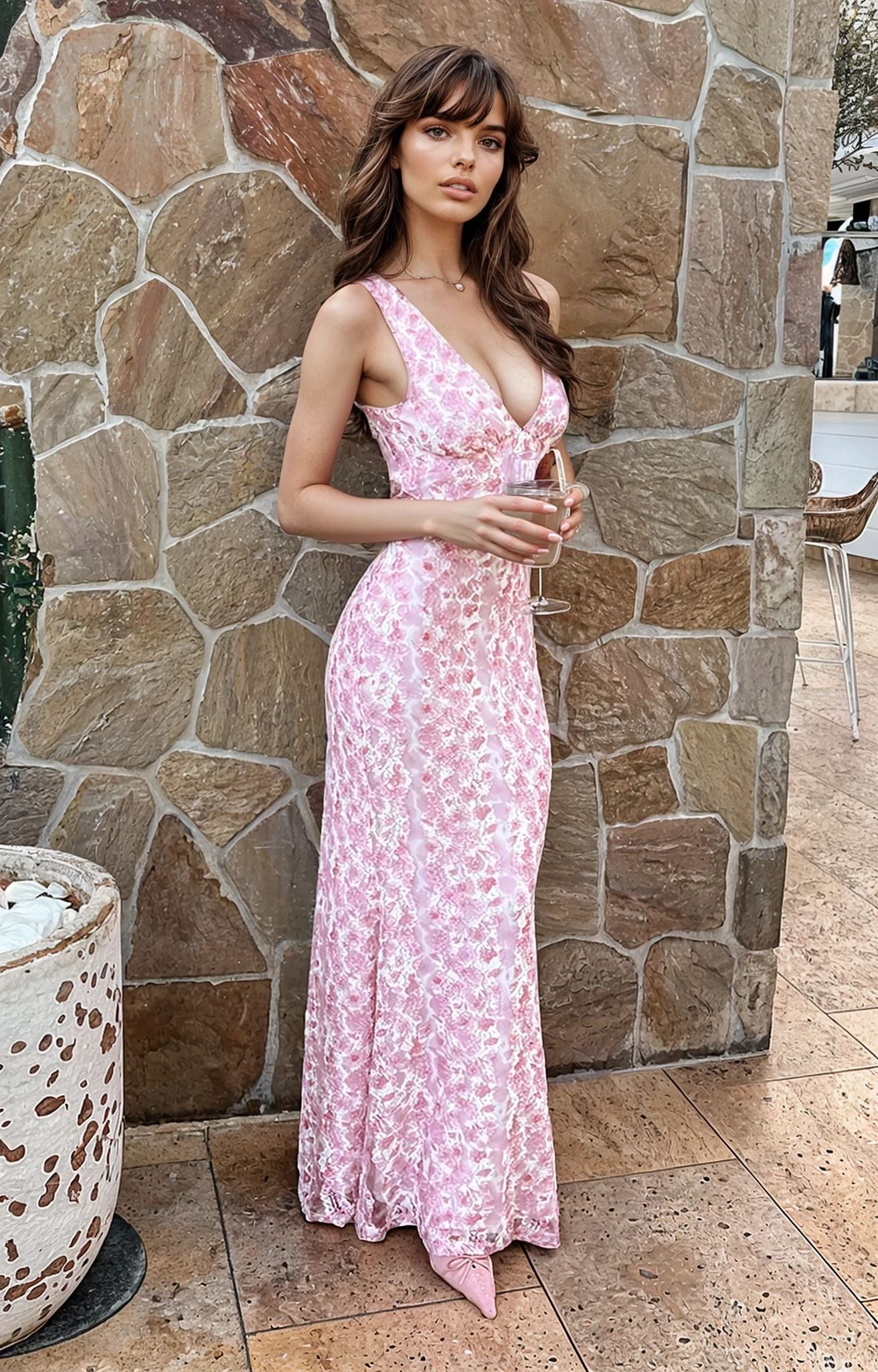 SERAPHINA LACE MAXI DRESS – PINK