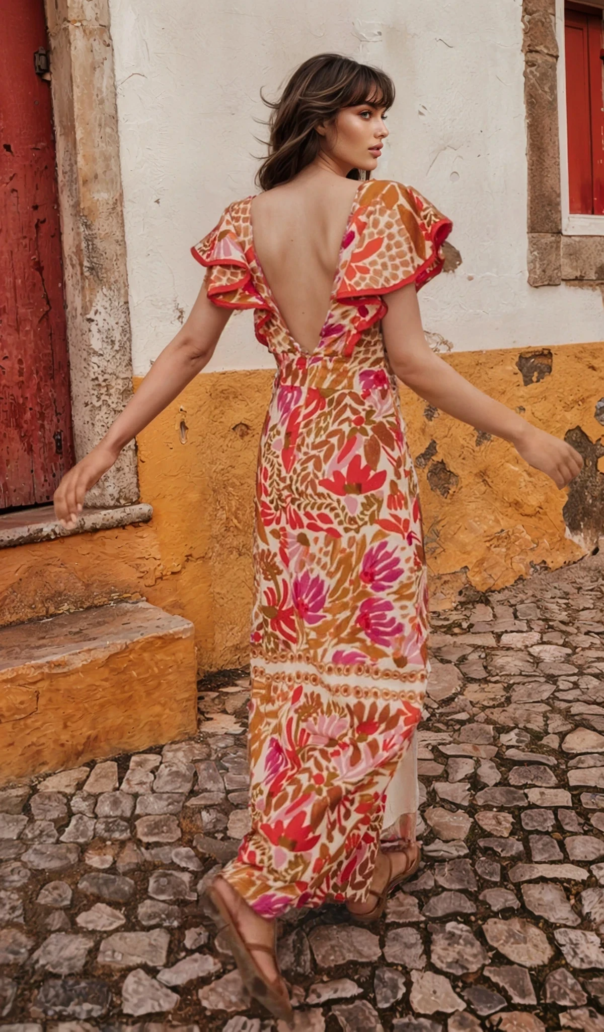 ELARA FLORAL MIDI DRESS – RED & YELLOW
