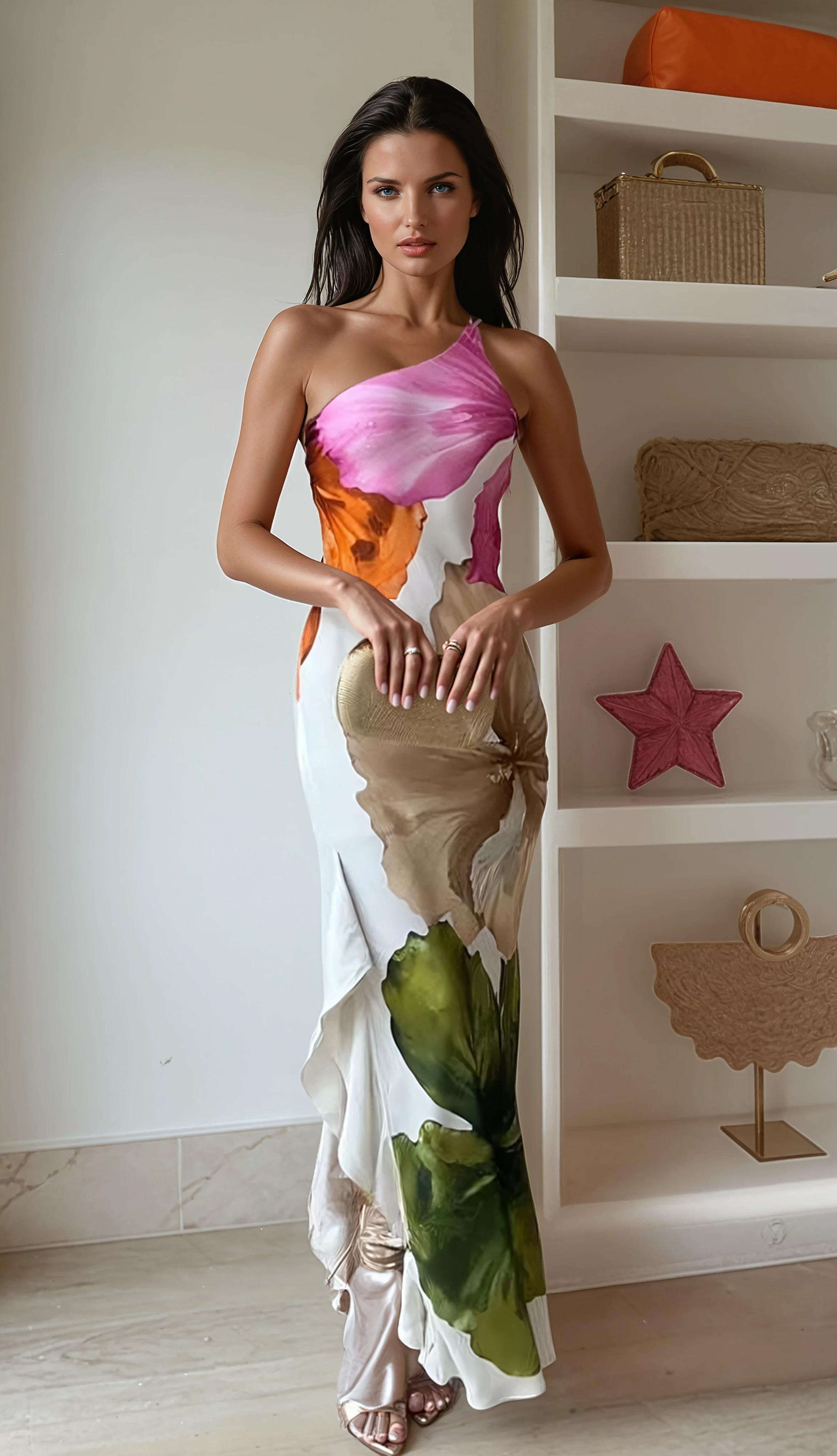Elara One Shoulder Ruffle Slit Maxi Dress