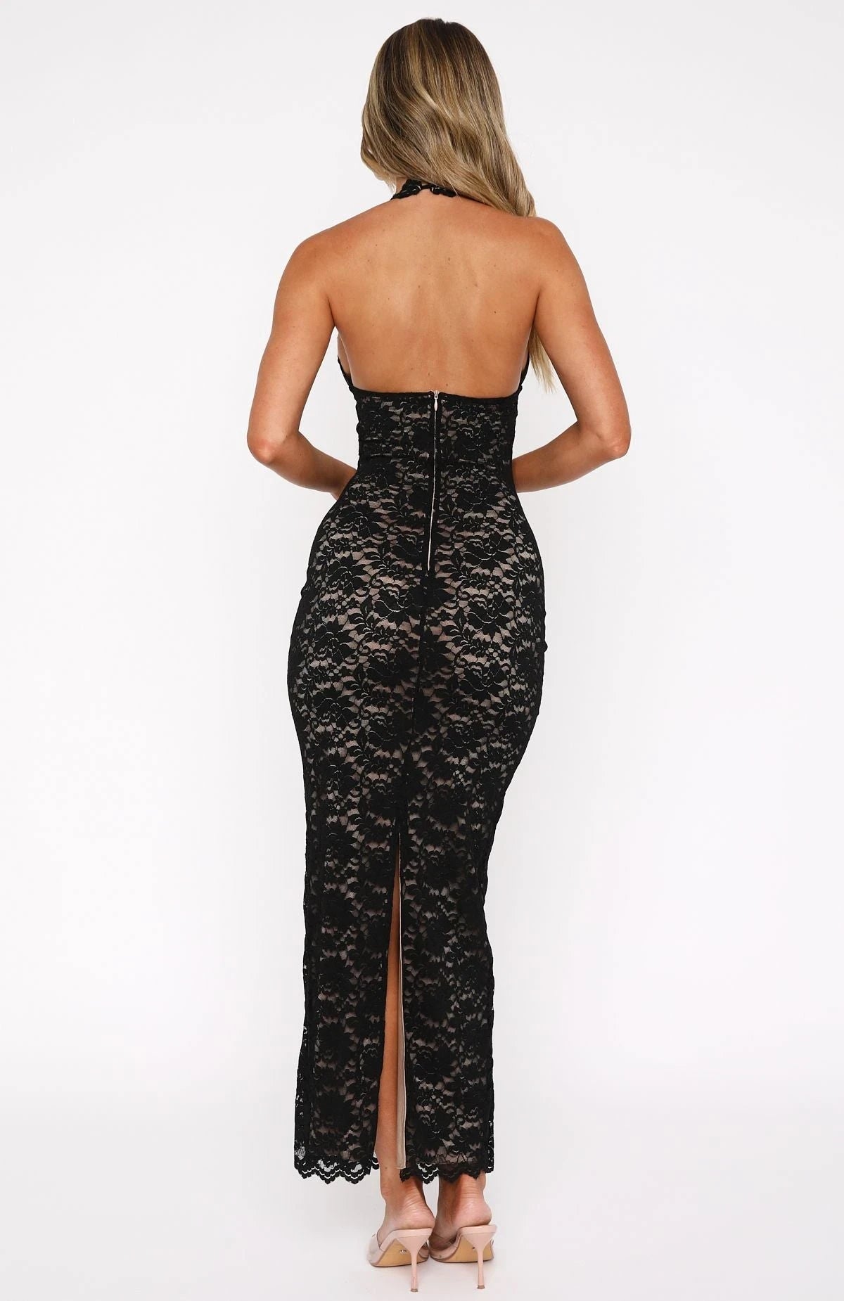 Selene Dress Black Lace Halter Neck Maxi