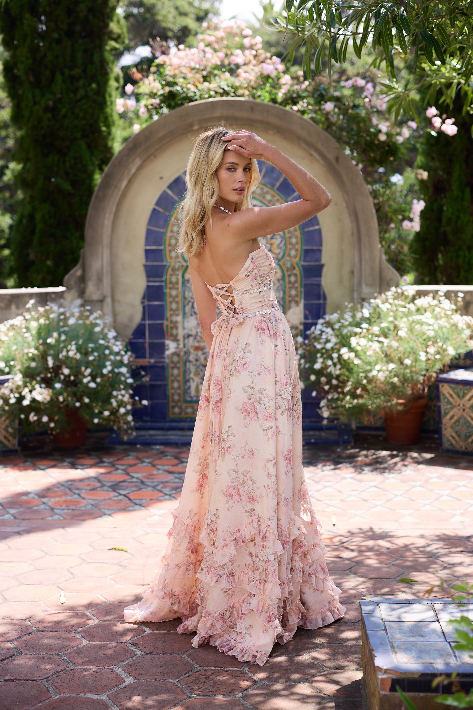 The Vivienne Dress in Peach Tapestry