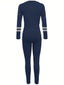 Striped Color Block Printed Sportwear Long Sleeve Top And Pants Set