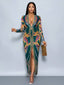 "Vibe Print" Plunge Maxi Dress