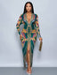 "Vibe Print" Plunge Maxi Dress