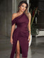 "Naya" One-Shoulder Ruched Midi Dress