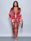 "Vibe Print" Plunge Maxi Dress