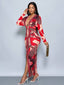 "Vibe Print" Plunge Maxi Dress