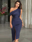"Naya" One-Shoulder Ruched Midi Dress