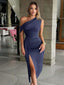 "Naya" One-Shoulder Ruched Midi Dress