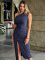 "Naya" One-Shoulder Ruched Midi Dress
