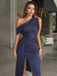 "Naya" One-Shoulder Ruched Midi Dress