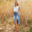 Jolene | Distressed Asymmetrical Denim Midi Skirt
