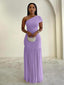 "Zyora" One-Shoulder Pleated Maxi Dress