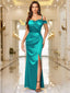 Off-Shoulder Wrap Ruched Split Hem Satin Evening Dress