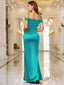 Off-Shoulder Wrap Ruched Split Hem Satin Evening Dress