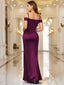 Off-Shoulder Wrap Ruched Split Hem Satin Evening Dress